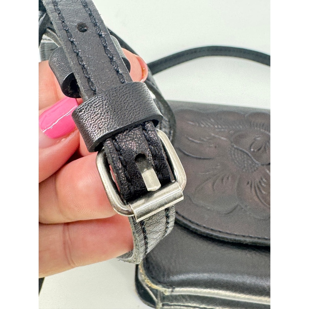 Patricia Nash Torri Black Tooled Leather Crossbody Bag Floral Embossed Boho West - Picture 6 of 11